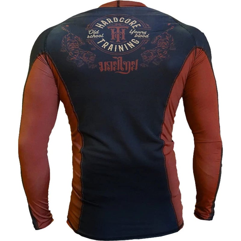 Hardcore Training Tiger Men's Rash Guard Compression Long Sleeve MMA No-Gi Tight BJJ Grappling Base Layer Combat Brown - Image 2
